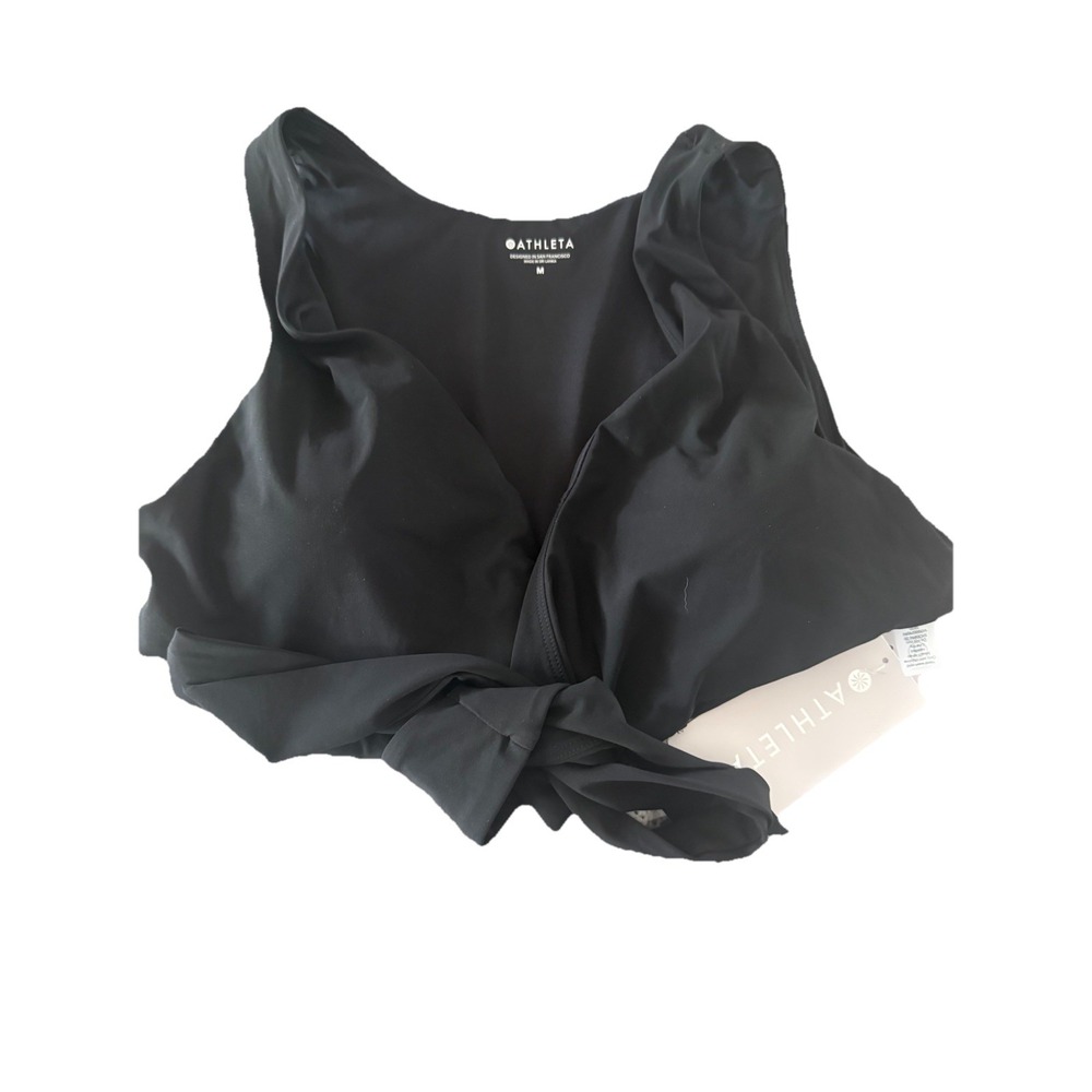 Athleta Lycra Black NWT $54 Size Medium Shirred Convertible Swim Suit Bikini Top